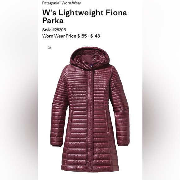 Patagonia Fiona long quilted down hooded jacket burgundy/dark current size small - Picture 2 of 11